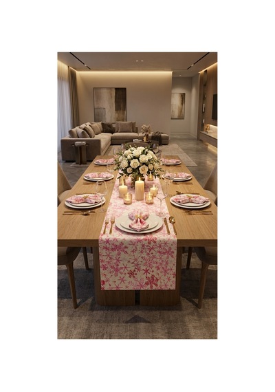 %100 Pamuk Özel Desenli Dikdörtgen Runner 40x150 Pembe - 900653985 Pembe
