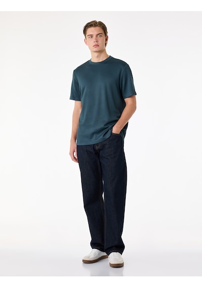 Koton Regular Fit Kısa Kollu Bisiklet Yaka Viskon Karışımlı Basic Tişört Mavi 6sam10483mk