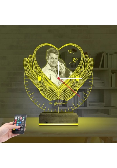 Luvivia Kalp Sevgiliye Hediye V5 Fotoğraflı Saatli 3d Lamba - Masa Gece Lambası