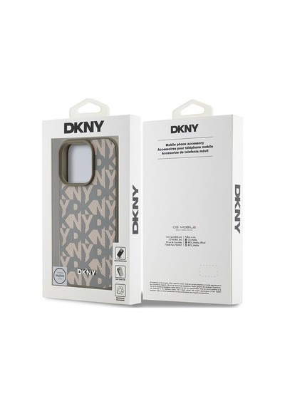 Apple Uyumlu iPhone 16 Pro Kılıf Dkny Lisanslı M-safe Şarj Özellikli 3d Yazılı Grid Pattern Kapak Gri