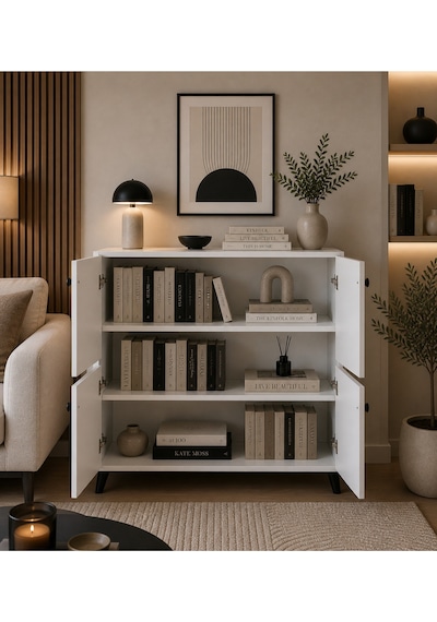 Ağlasun Model 2 Kapaklı Çok Amaçlı Dolap Ayakkabılık Kitaplık Banyo Dolabı Mutfak Dolabı Beyaz