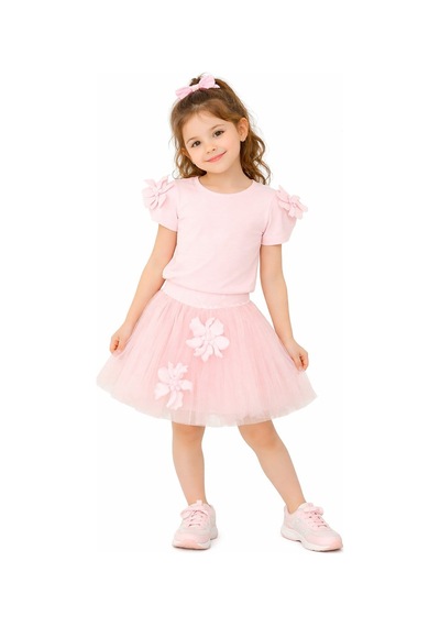 Nk Kids Kız Çocuk Çiçek Detaylı Tütü Etekli 2'li Takım Pembe -2698