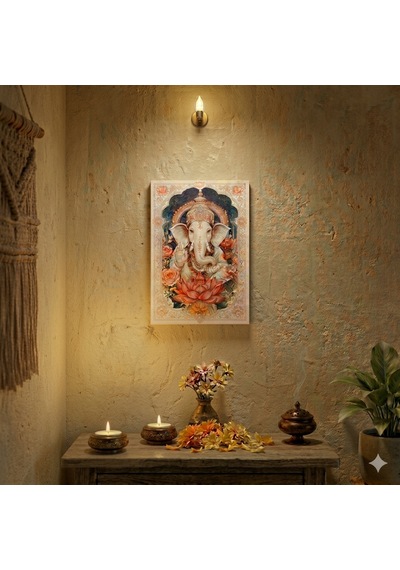 Engel Kaldıran Lord Ganesha Tablosu - Şans Ve Bilgelik Sembolü Ahşap Baskı - Hinduizm Sunak Altar Aksesuarı