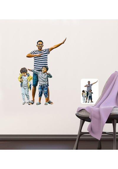 Kişiye Özel Tam Boy Baba Ve Oğullar Karikatürlü Duvar Sticker (50