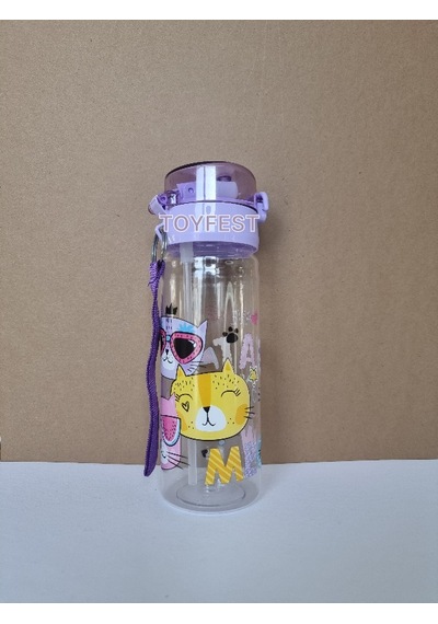 Pipetli Suluk Matara - Kilit Kapaklı Cat Meow Kedi Temalı - 500 Ml