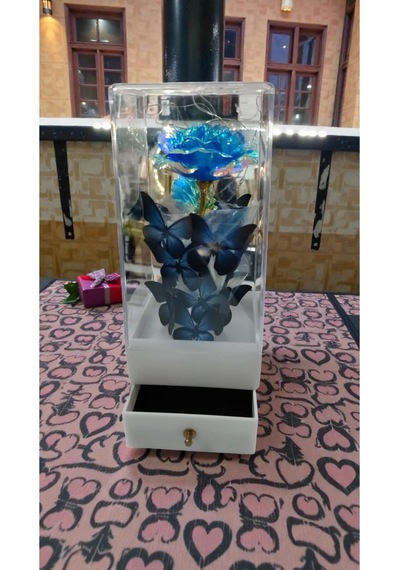 Sevgililer Gününe Özel Çekmeçeli Yüzük Koyulan Led Işıklı Gül Buket Boyut:22cm