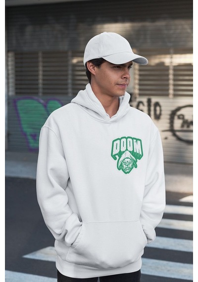 Sevbano Tasarım Doctor Doomsday Baskılı Unisex Oversize Marvel Hoodie Beyaz