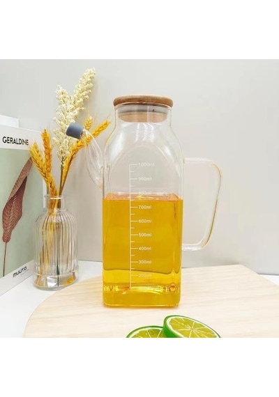 Ayrex 1000ml Bambu Kapaklı Cam Yağlık Ve Sirkelik Dayanıklı Ve Şeffaf Sıvı & Mutfak İçin Hassas Sıvı Öl Diğer