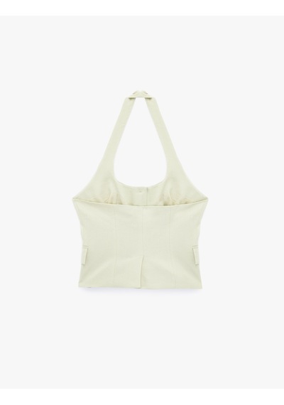 Koton Sırt Dekolteli Düğmeli Halter Yaka Keten Yelek Ada Çayı 6sak20077pw Açık Yeşil