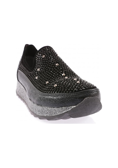 Dgn Akt-05-23y Kadin Kalin Taban Kristal Taşli Sneakers Ayakkabi AKT-05-1563-R1534 Siyah