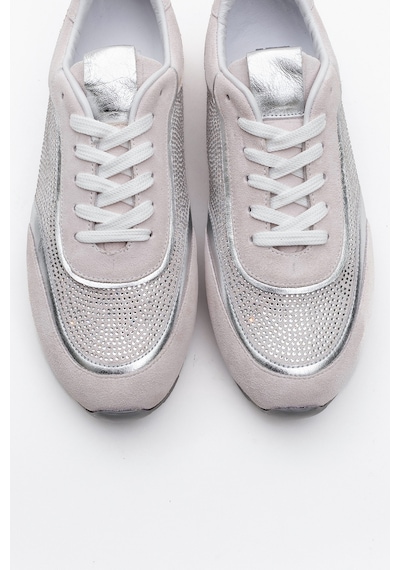 Luvishoes Luvi Shoes Bonia Beyaz Süet Gümüş Taşlı Hakiki Deri Kadın Spor Ayakkabı Beyaz