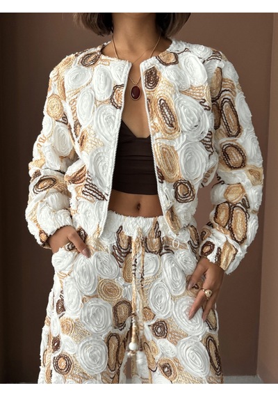 Verymoda Desenli Fermuarlı Ceket Şık Ve Modern Tarz F1975 Kahve