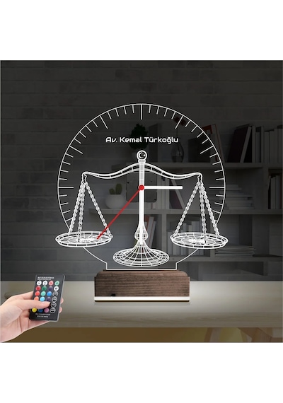 Luvivia Avukat Hediye Terazi Hukuk Tema Kişiye Özel Saatli 3d Lamba - Masa Gece Lambası Şeffaf