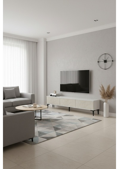 Tsa1899bt Aplos Tv Stand, Tv Sehpası Beyaz-traverten 180cm