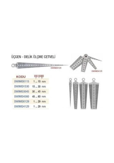 Dw Üçgen Delik Ölçme Cetveli 15-30 Mm