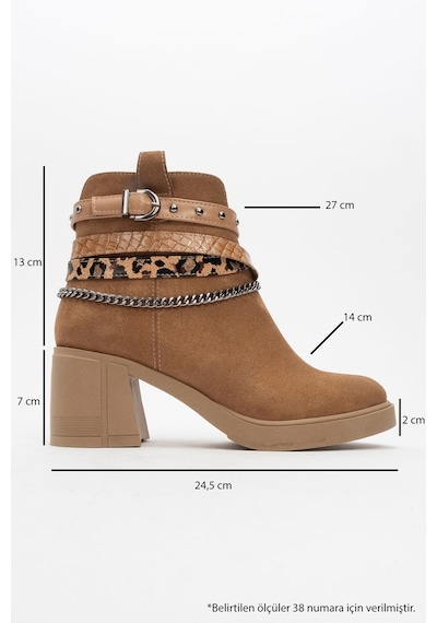 Luvishoes Luvi Shoes Boliva Taba Süet Kemerli Zincirli Kadın Kalın Topuklu Bot Taba Süet
