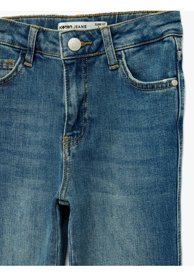 Koton Pamuklu İspanyol Paça Denim Pantolon Orta İndigo 6skg40052ad İndigo