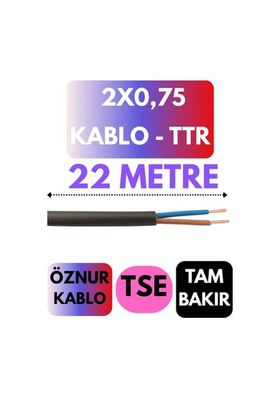 Öznur 2x0,75 Ttr Kablo Metre Seçenekli Siyah - 22 Metre