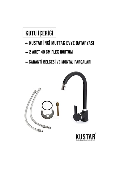 Kustar Inci Siyah Mutfak Evye Bataryası 360 Oynar Başlıklı