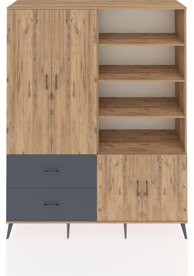 Hyperion Gardrop 7 Raflı 2 Çekmeceli Tek Askılı 176x44x221 Çam-çam/antrasit Beyaz Hyperion Gardrop 7 Raflı 2 Çekmeceli Tek Askılı 176x44x221 Çam-çam/antrasit Beyaz