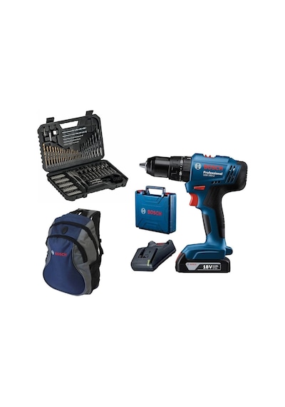 Bosch GSB 183-lı 2AH Tek Akülü Darbeli Matkap + 103 Parça Matkap Ve Vidalama Ucu Seti + Mavi Sırt Çantası