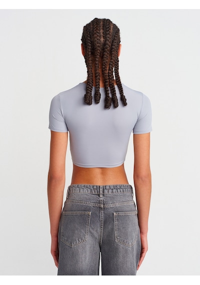Dilvin 31175 Bisiklet Yaka Crop Top-orta Gri Orta Gri