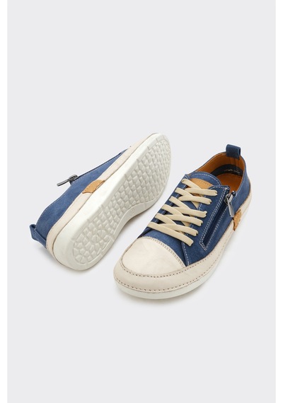 Derinet Günlük Hakiki Deri Kadın Sneaker Mavi Süet Mavi Süet