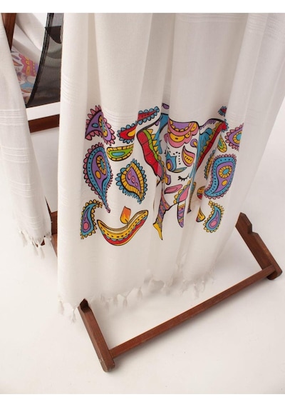 Varol Baskılı Bambu Peştemal Plaj Havlusu Elephant/90x180 Krem