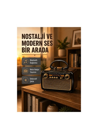 Trendlia Led Li Nostaljik Bluetooth Hoparlör Vintage Tasarım, Ahşap Doku