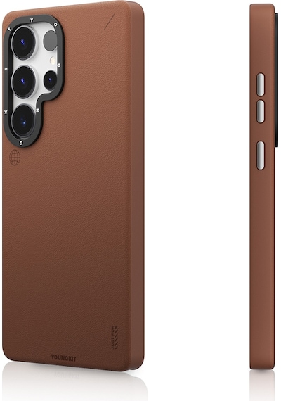 Galaxy S25 Ultra Kılıf Magsafe Uyumlu Mat Deri Desenli Youngkit Tech Fashion Kapak Kahverengi