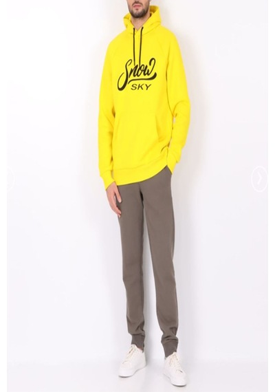 Snow Sky Yazılı İçi Polar Köpüşonlu Kanguru Cepli Sweatshirt Sarı