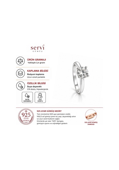 Servi 925 Ayar Gümüş Yuvarlak Kesim Eternity Tektaş Yüzük-498