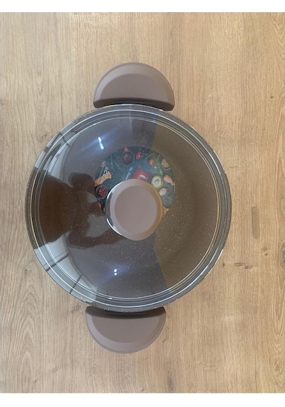 Oms Granit Cam Kapaklı Derin Tencere Kahve 22 CM