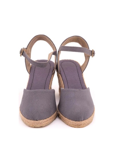 Star Tombis Gerçek Elişi Topuğu Açık Bilekten Bantlı Dolgu Topuk Keten Hasır Espadril Handmade Gri