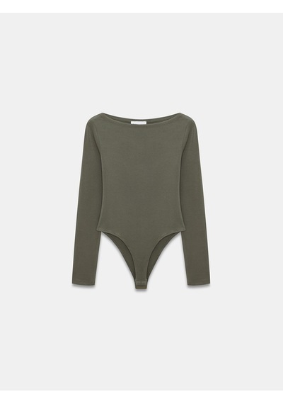 Dilvin 32549 Kayık Yaka Bodysuit-haki Haki