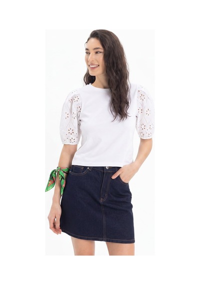 Tudors Kadın Slim Fit Dar Kesim %100 Pamuk Kısa Kollu Bisiklet Yaka Beyaz Tişört-50792
