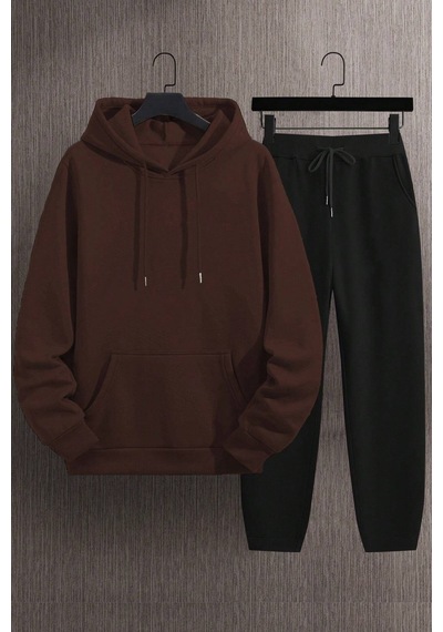 Uyguntarz Unisex Rare Baskılı Eşofman Takımı Kahverengi - Siyah