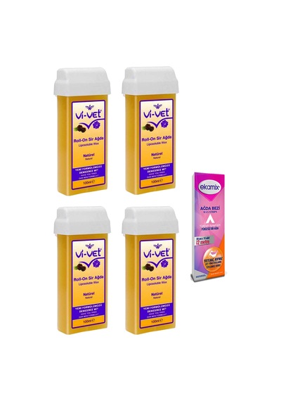 Vi-Vet Natürel Roll-On Sir Ağda 100 ML x 4 + Ekamix Ağda Bezi 2 M
