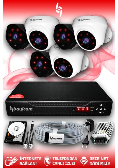 Bayicam 6 Kameralı Uzay 3 İç Kamera Set 320 GB HDD Full HD Gece Görüşlü Güvenlik Kamerası Sistemi