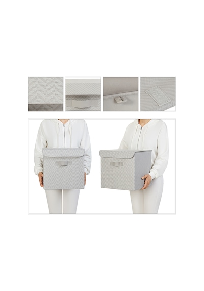 Ocean Home Textile 2'li Gri Balıksırtı Kapaklı Kutu Set 30 x 30 x 30 cm