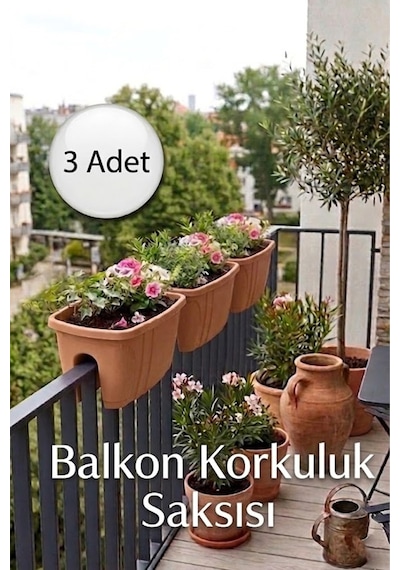 Dekoratif Balkon Korkuluk Saksısı 3'lü Takım -
