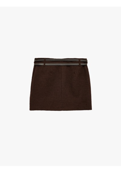 Koton Kemer Detaylı Slim Fit Viskon Karışımlı Mini Etek Kahverengi 6wal70035ık Kahve