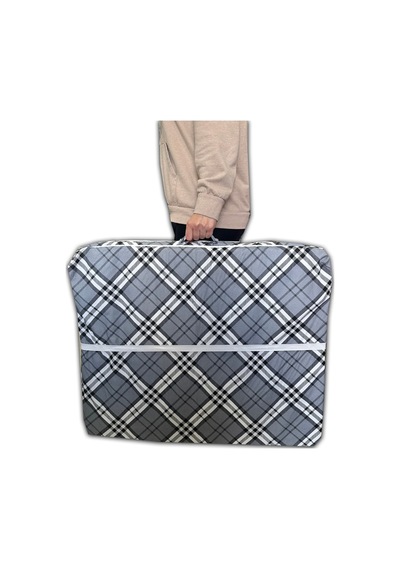 Katlanır Sünger Yatak 70x180x6cm Gri Ekose Minder Yatak Fermuarlı