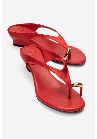 Luvi Shoes Alızee Kırmızı Saten Parmak Arası Tokalı Kadın Mini Dolgu Topuklu Terlik