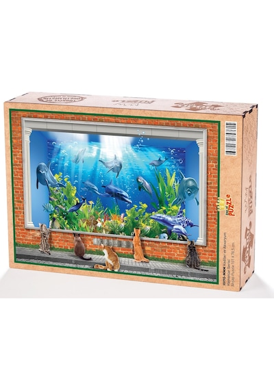 King Of Puzzle Kediler ve Akvaryum Ahşap Puzzle 3000 Parça