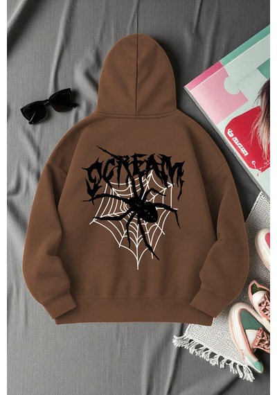 Uyguntarz Scream Baskılı Oversize Sweatshirt Kahverengi