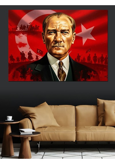 Atatürk Ve Türk Bayrağı Dekoratif Kanvas - Mdf Ahşap Tablo