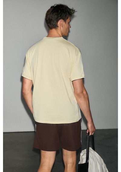 Grımelange Rough Erkek %100 Organik Pamuklu Kontrast Biyeli Baskı Detaylı Regular Fit Sarı T-shirt