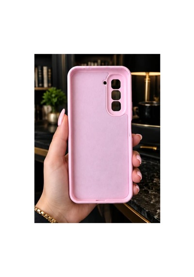 İnfinix Hot 60 Pro Plus İle Uyumlu 360 Derece Dönebilen Kalın Metal Magsafe Halka Stantlı İçi Kadife Korumalı Ultra Lüx Premium Silikon Kılıf Pembe
