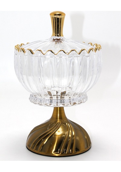 Metal Ayaklı Kristal Cam Şekerlik Gold Detaylı Sunumluk 80478104